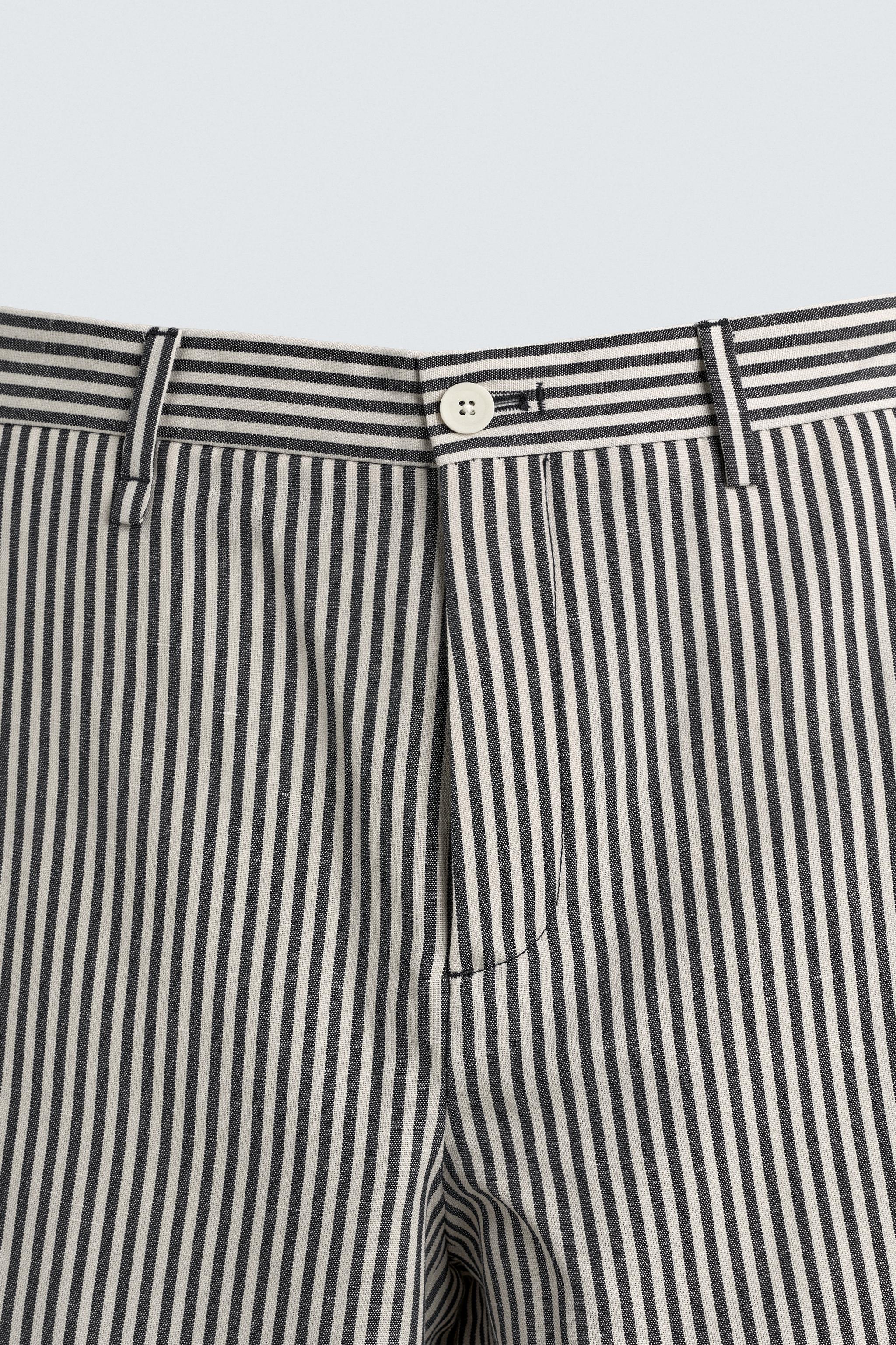 PANTALON RAYURES COTON-LIN